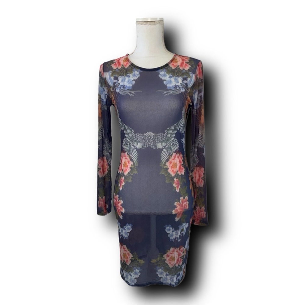 NWT NLY Trend Floral Boho Sheer Long Sleeve Dress Whimsycore